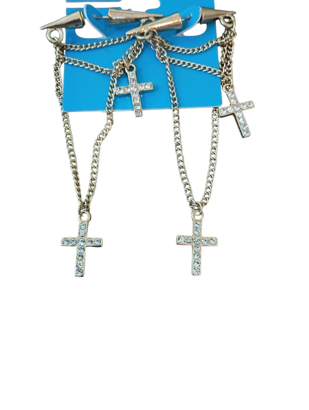 cross earrings gold tone rhinestone dangle drop fashion statement jewelry